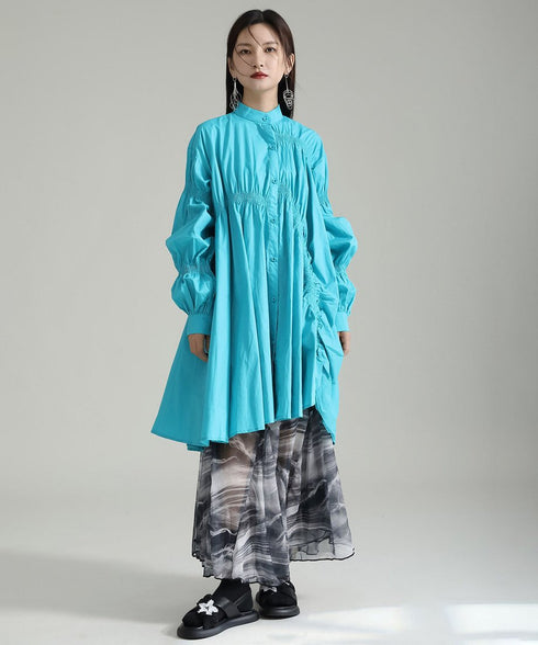 Gather Twist Balloon Shirt Dress